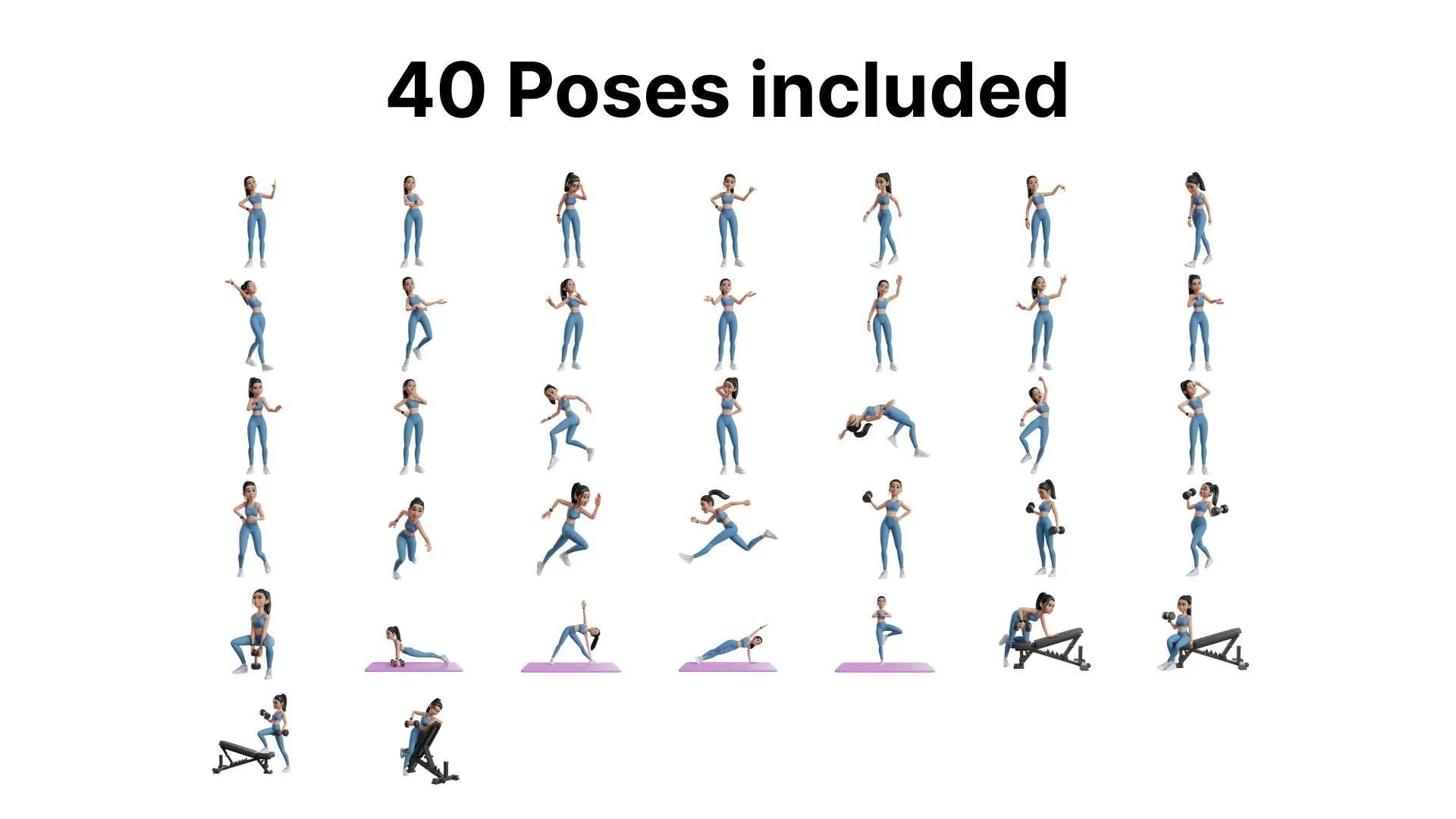 40+ pre-made poses for Sports Gym Fitness Woman